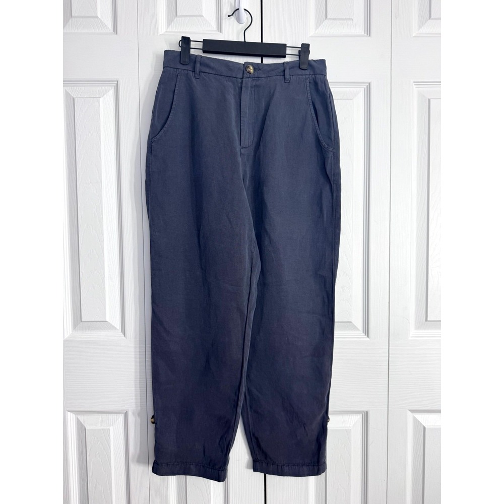 Hush Relaxed Fit Barrel Leg Pants Women's 10 Blue Button-Cuff Hem Casual Preppy